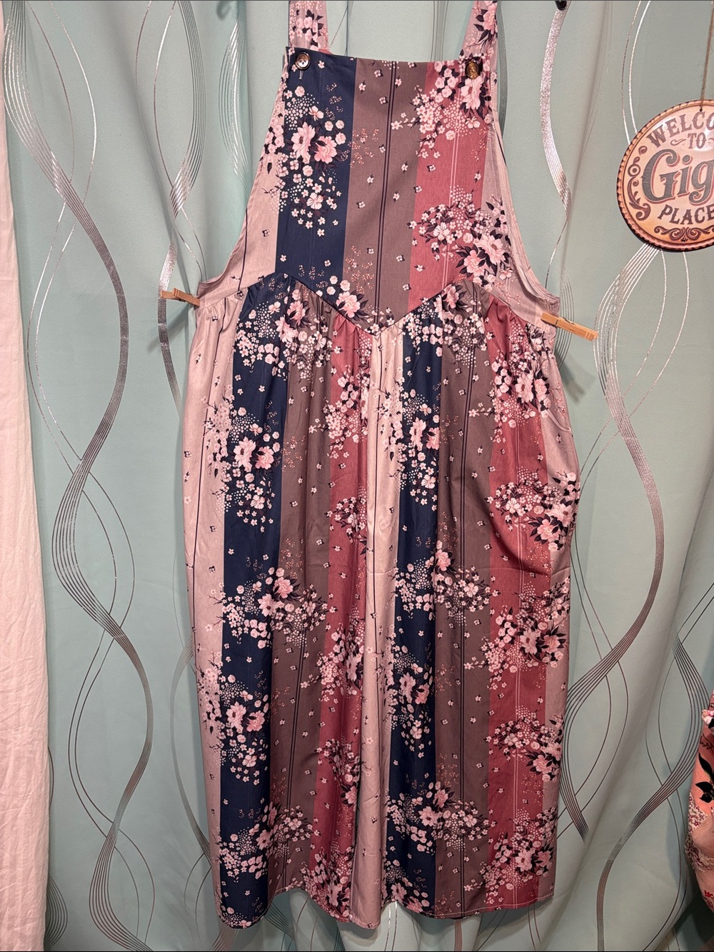 Floral Stripe Pink Navy Overalls Jumpsuit